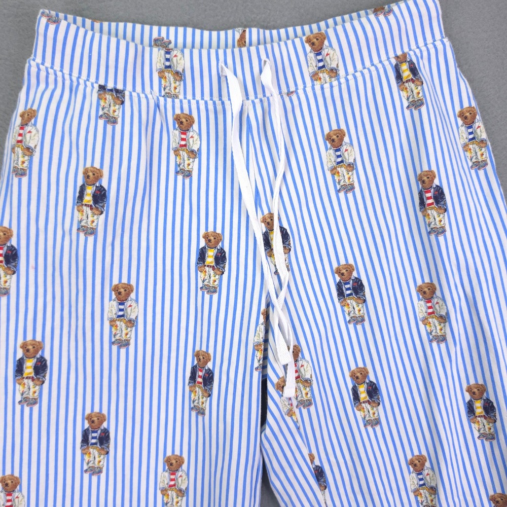 Polo Ralph Lauren Pajama Pants Polo Bear Blue White Striped XS Cotton